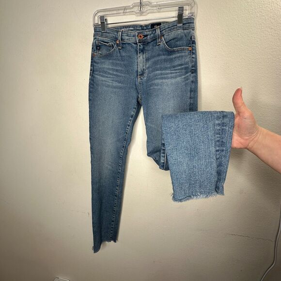 AG The Prima Ankle Raw Hem Cigarette Ankle Med Wash Blue Skinny Jean 27 Zip Fly - Picture 4 of 13